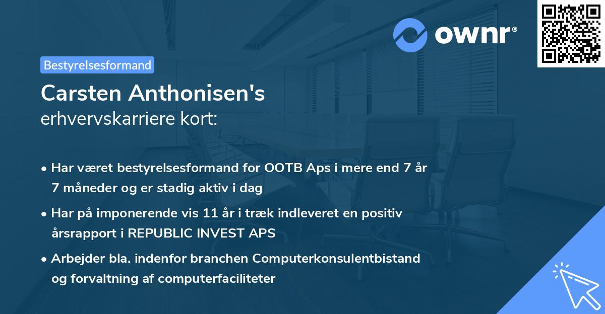 Carsten Anthonisen's erhvervskarriere kort