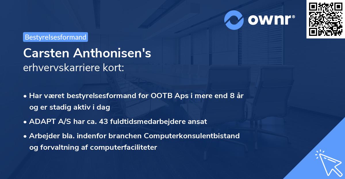 Carsten Anthonisen's erhvervskarriere kort