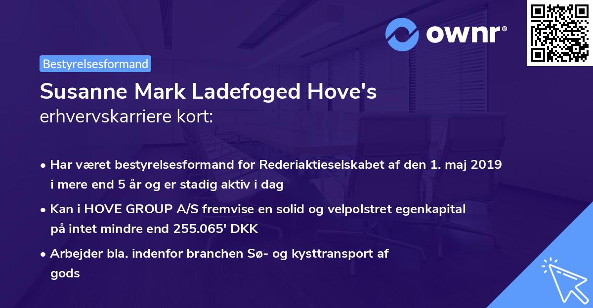 Susanne Mark Ladefoged Hove's erhvervskarriere kort