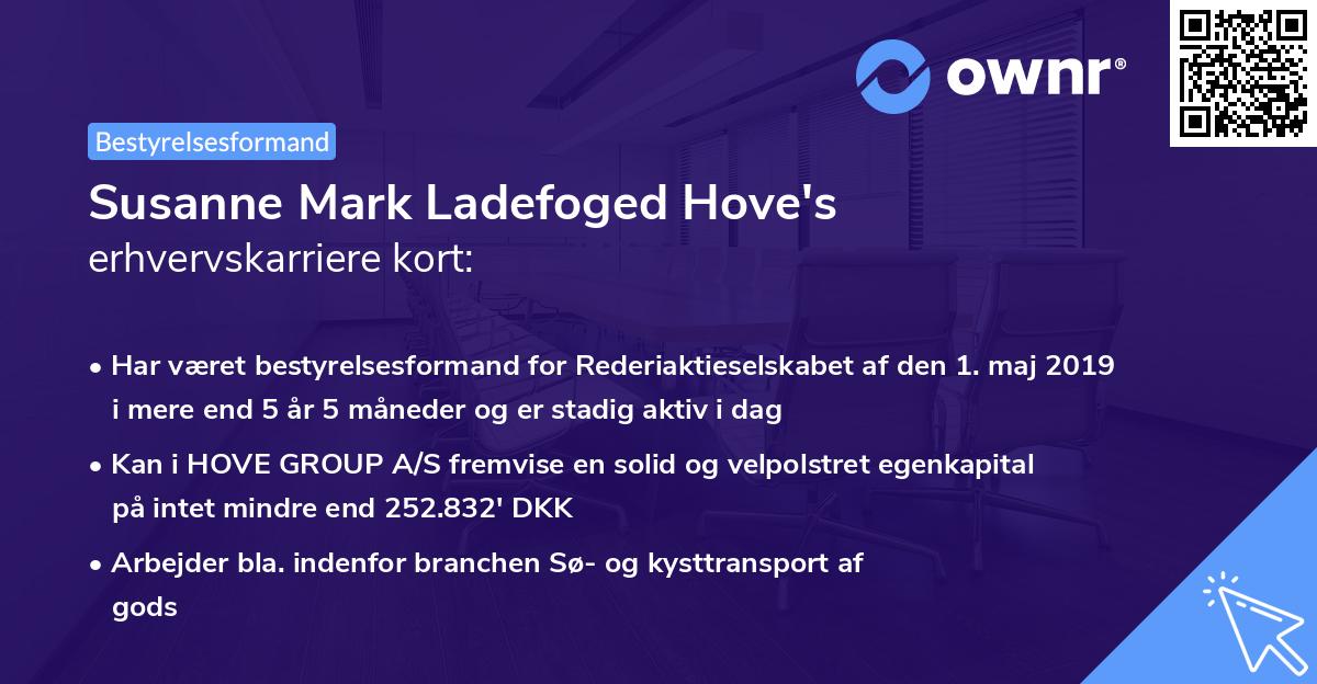 Susanne Mark Ladefoged Hove's erhvervskarriere kort