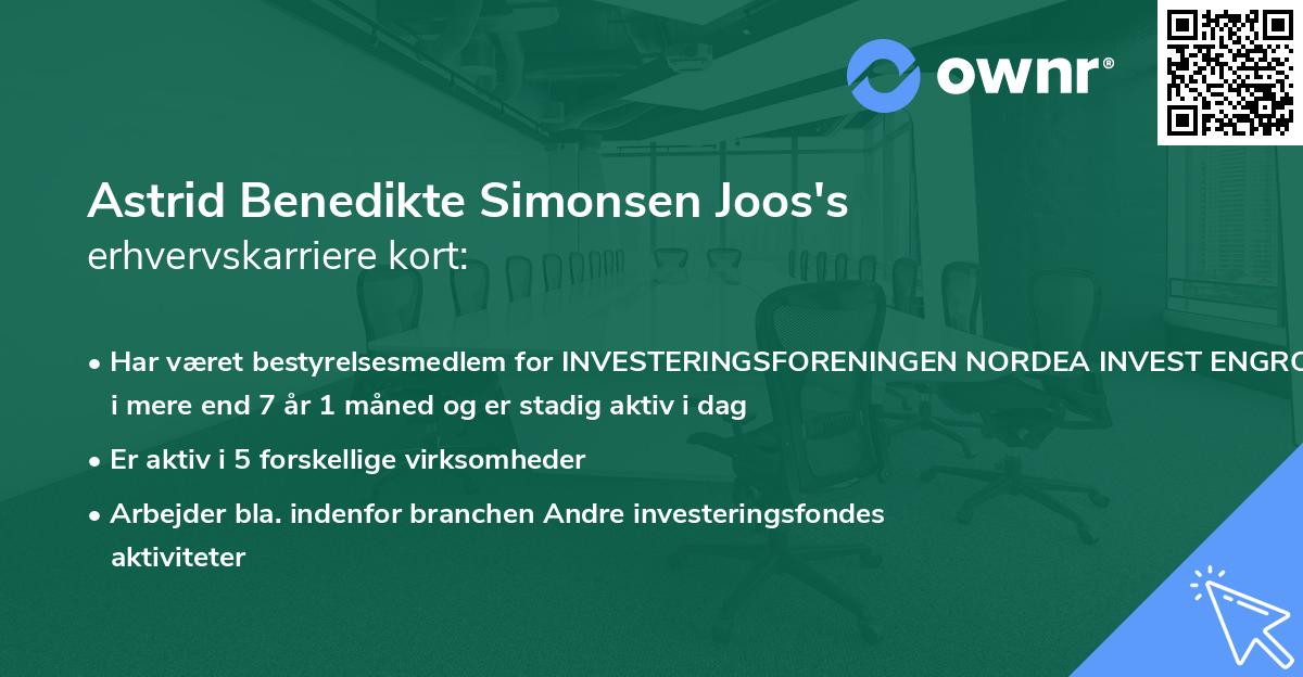 Astrid Benedikte Simonsen Joos's erhvervskarriere kort