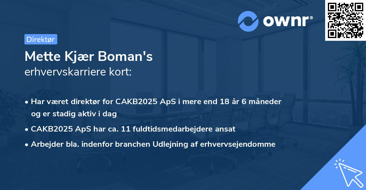 Mette Kjær Boman's erhvervskarriere kort