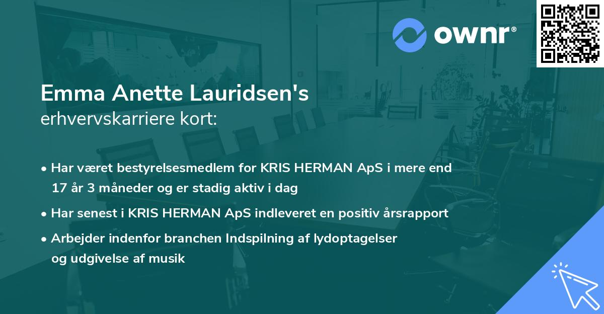 Emma Anette Lauridsen's erhvervskarriere kort