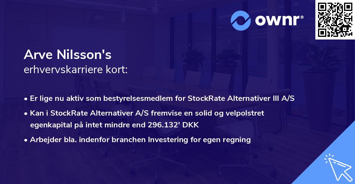 Arve Nilsson's erhvervskarriere kort