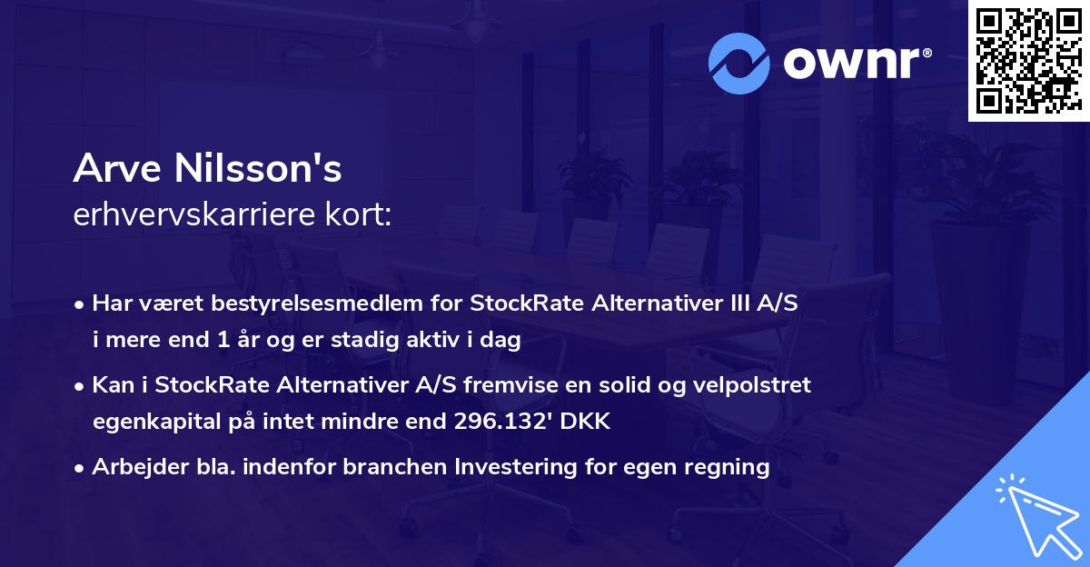 Arve Nilsson's erhvervskarriere kort