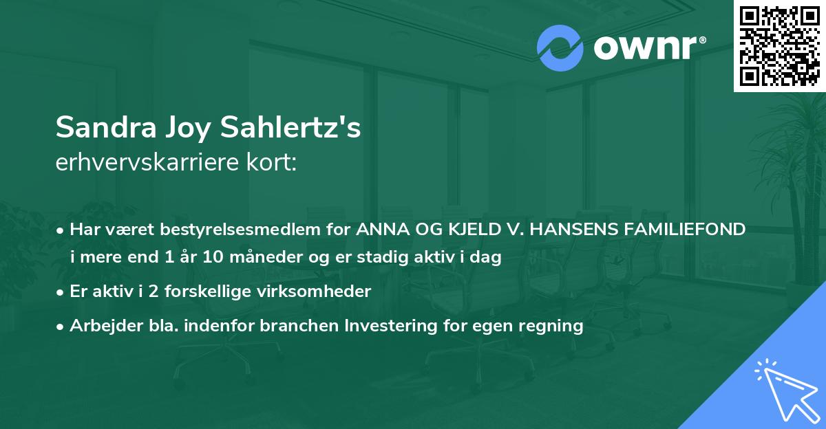 Sandra Joy Sahlertz's erhvervskarriere kort