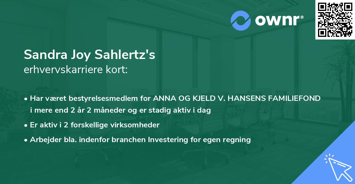 Sandra Joy Sahlertz's erhvervskarriere kort