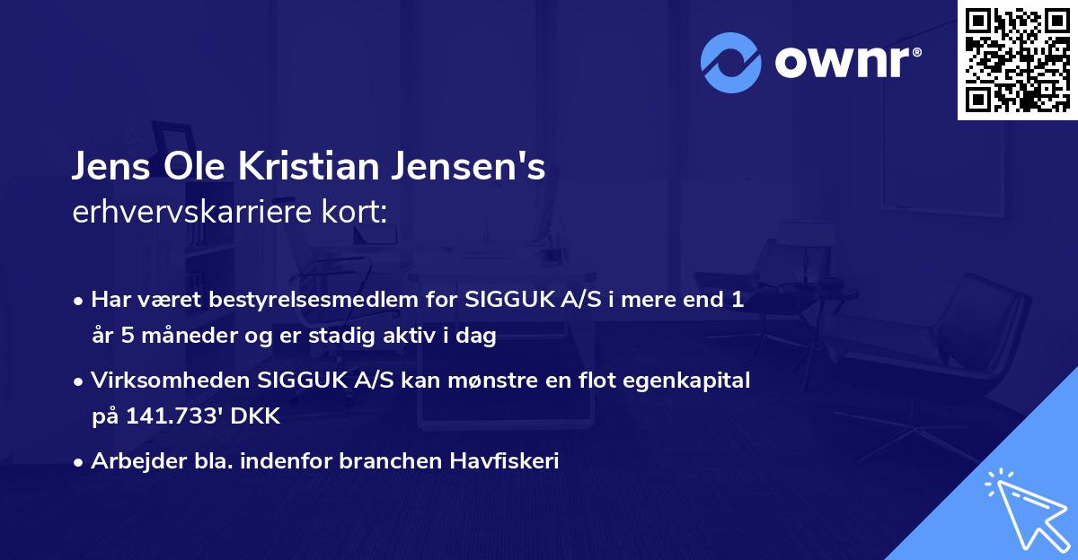 Jens Ole Kristian Jensen's erhvervskarriere kort