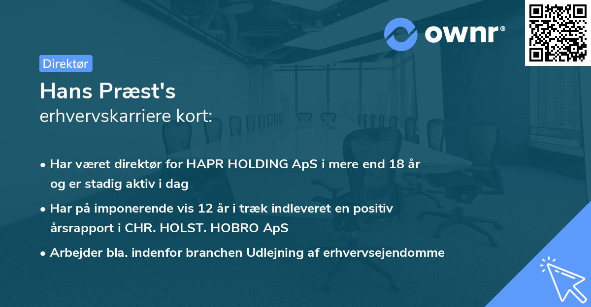 Hans Præst's erhvervskarriere kort