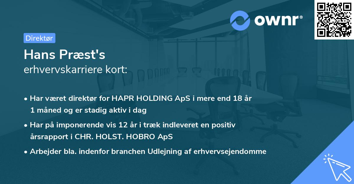 Hans Præst's erhvervskarriere kort