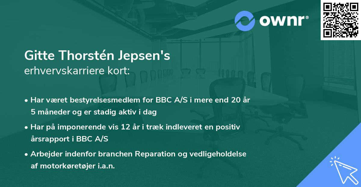 Gitte Thorstén Jepsen's erhvervskarriere kort