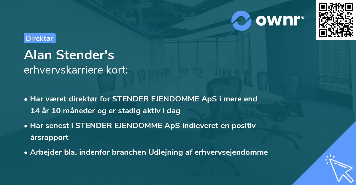Alan Stender's erhvervskarriere kort