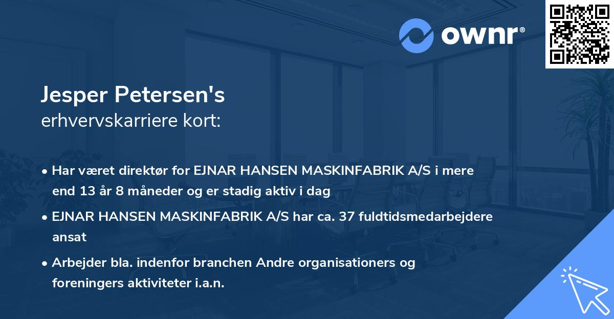 Jesper Petersen's erhvervskarriere kort