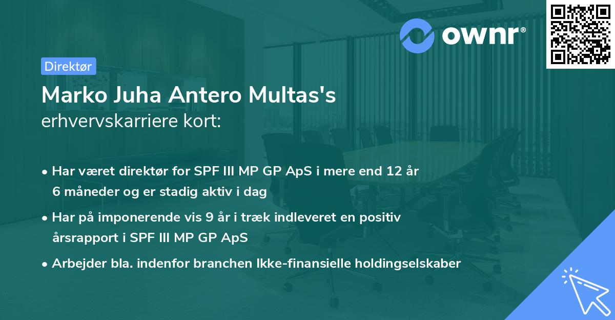 Marko Juha Antero Multas's erhvervskarriere kort
