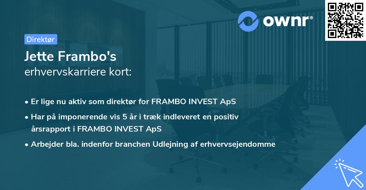 Jette Frambo's erhvervskarriere kort