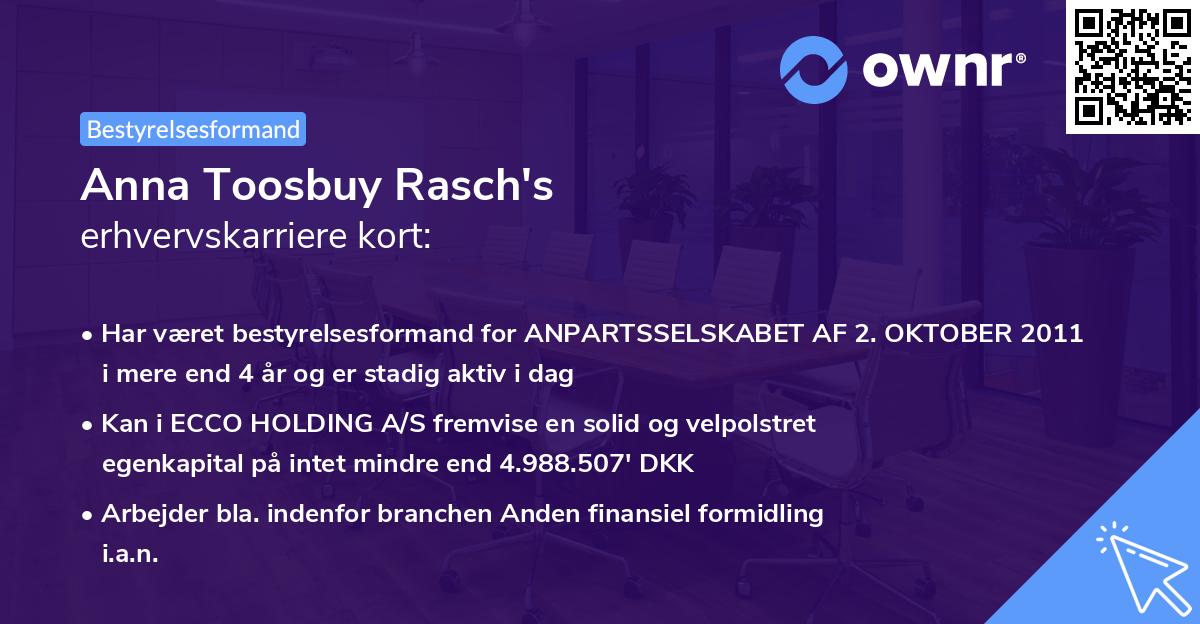 Anna Toosbuy Rasch's erhvervskarriere kort