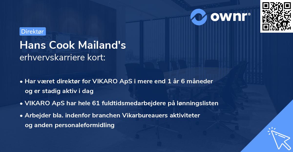Hans Cook Mailand's erhvervskarriere kort