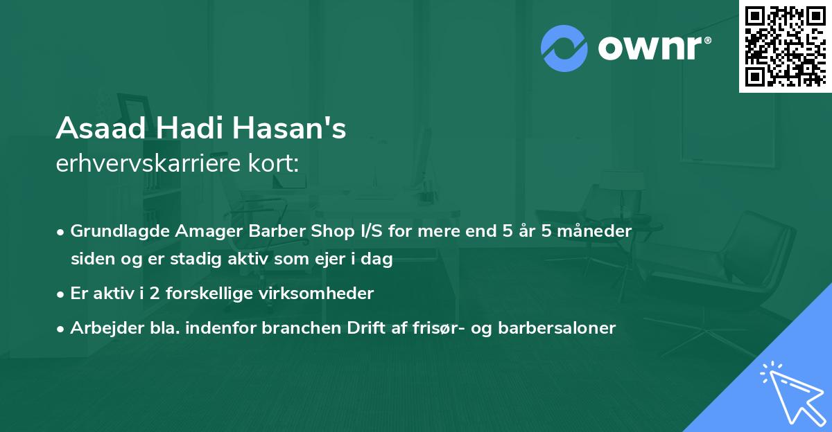 Asaad Hadi Hasan's erhvervskarriere kort