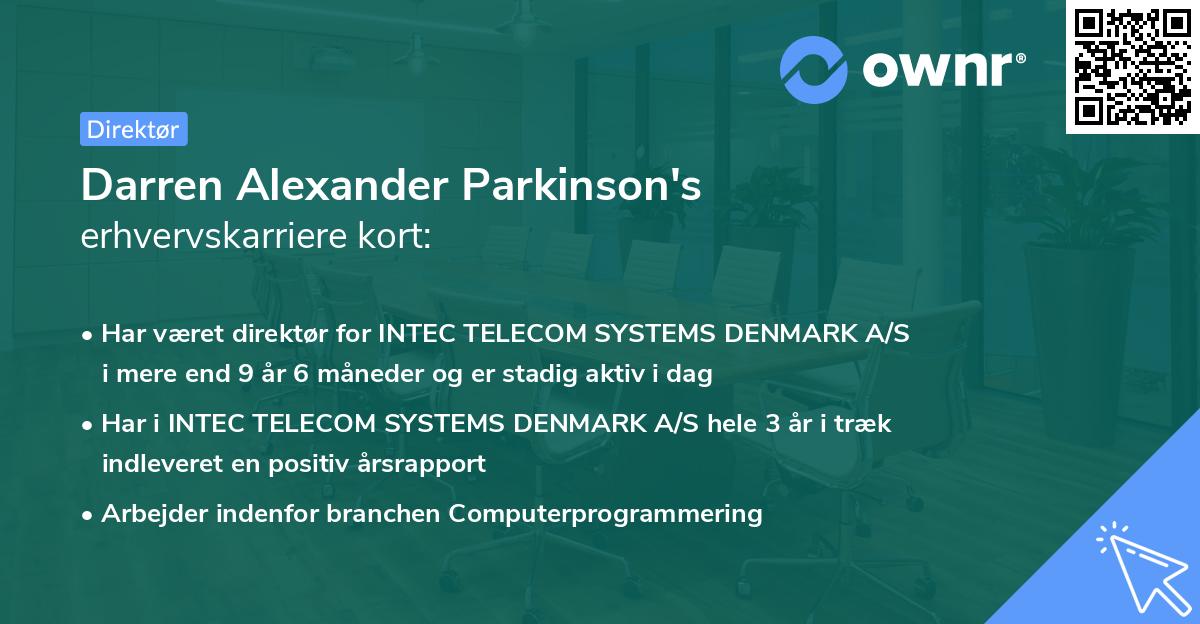 Darren Alexander Parkinson's erhvervskarriere kort