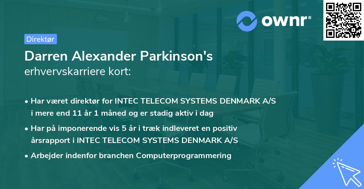 Darren Alexander Parkinson's erhvervskarriere kort