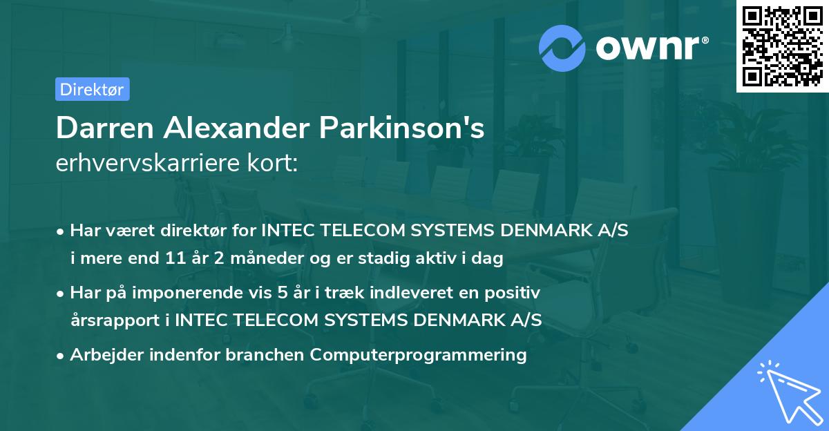 Darren Alexander Parkinson's erhvervskarriere kort