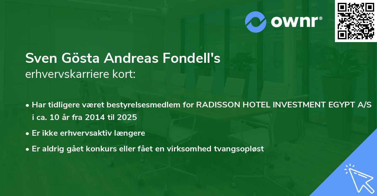 Sven Gösta Andreas Fondell's erhvervskarriere kort