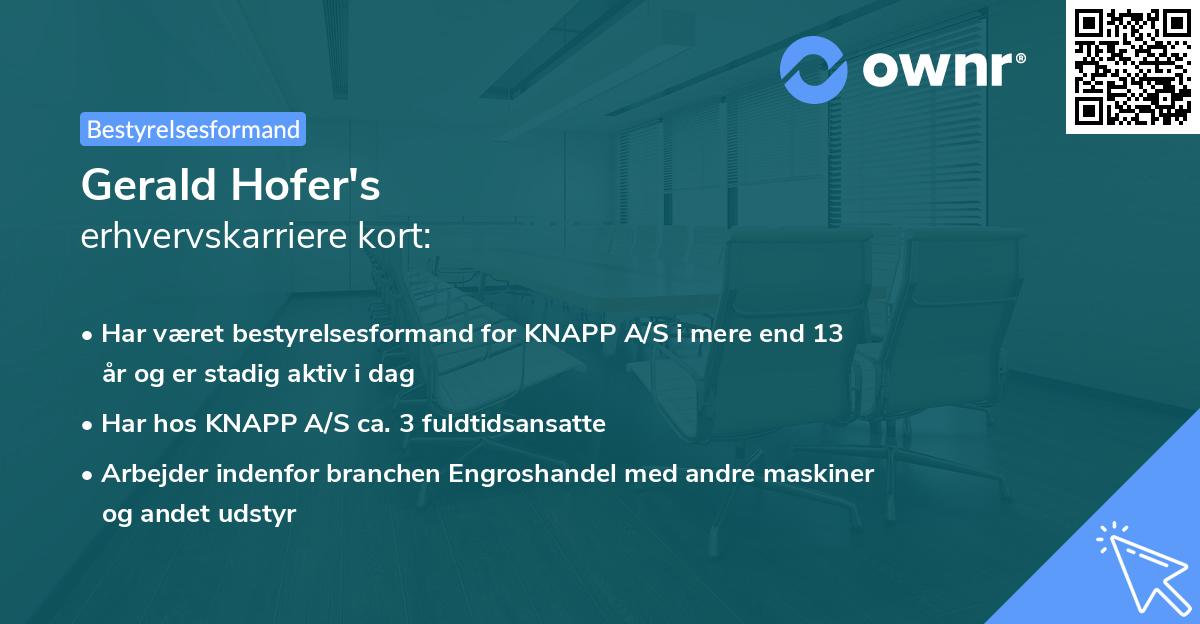 Gerald Hofer's erhvervskarriere kort