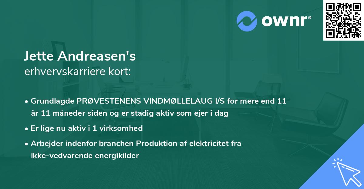 Jette Andreasen's erhvervskarriere kort