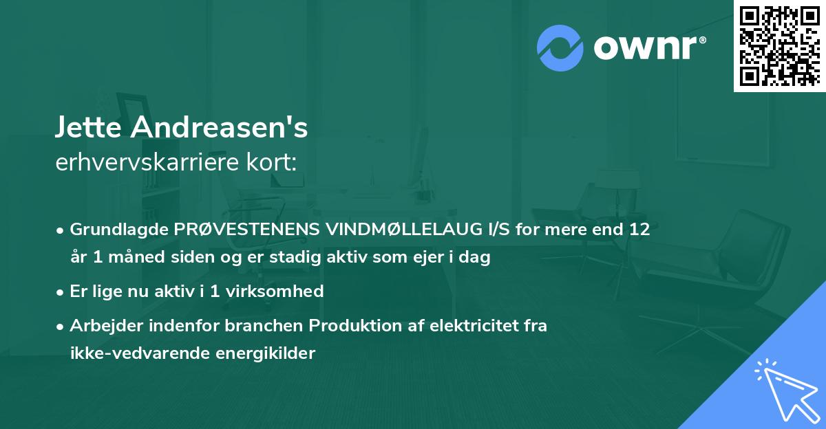 Jette Andreasen's erhvervskarriere kort