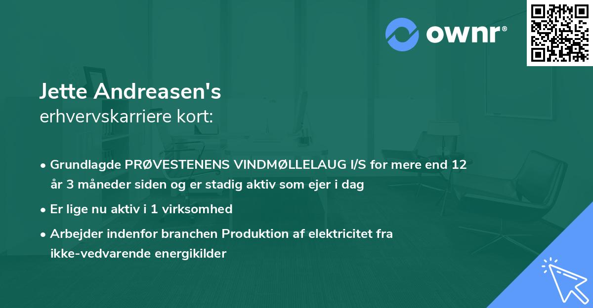 Jette Andreasen's erhvervskarriere kort