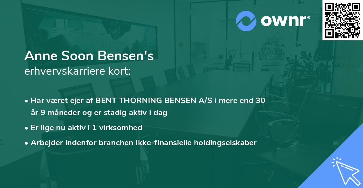 Anne Soon Bensen's erhvervskarriere kort