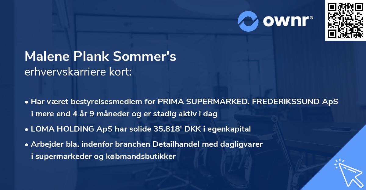 Malene Plank Sommer's erhvervskarriere kort