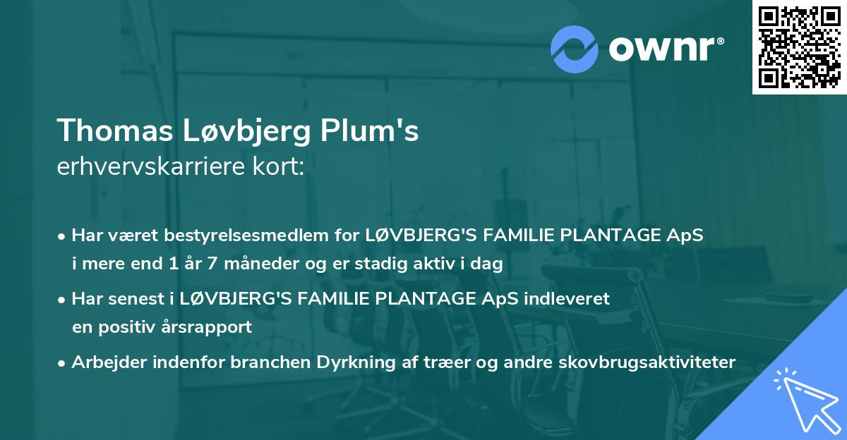 Thomas Løvbjerg Plum's erhvervskarriere kort