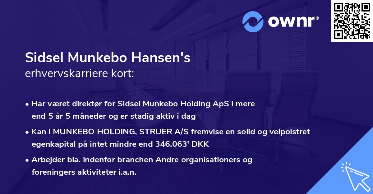 Sidsel Munkebo Hansen's erhvervskarriere kort
