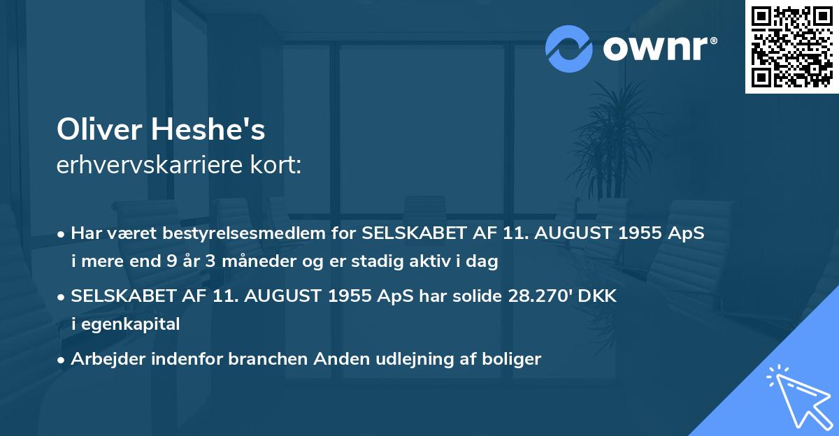 Oliver Heshe's erhvervskarriere kort