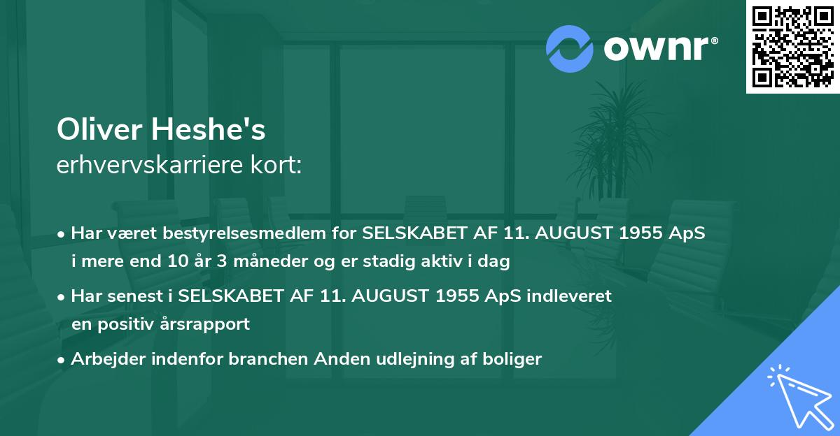 Oliver Heshe's erhvervskarriere kort