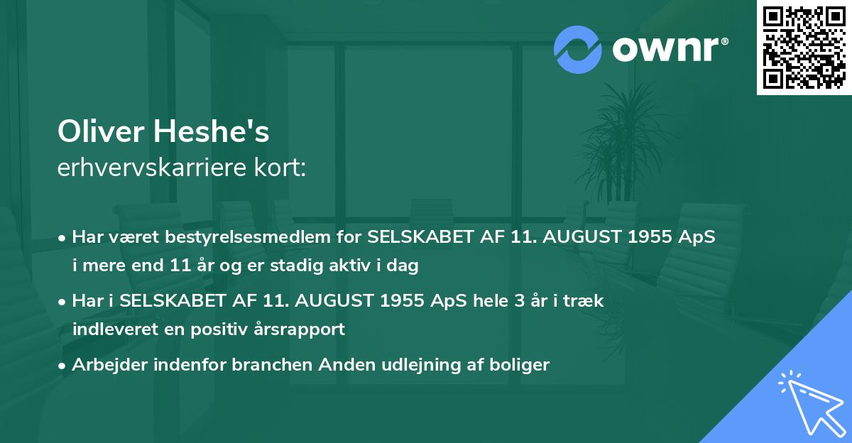 Oliver Heshe's erhvervskarriere kort