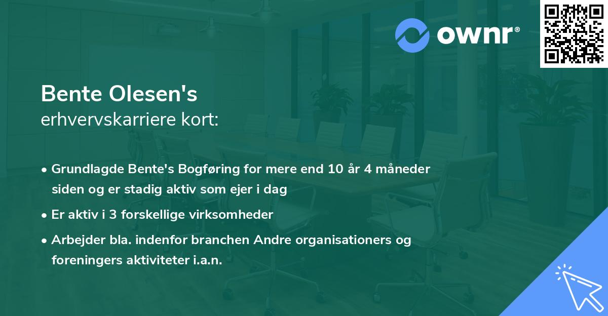 Bente Olesen's erhvervskarriere kort
