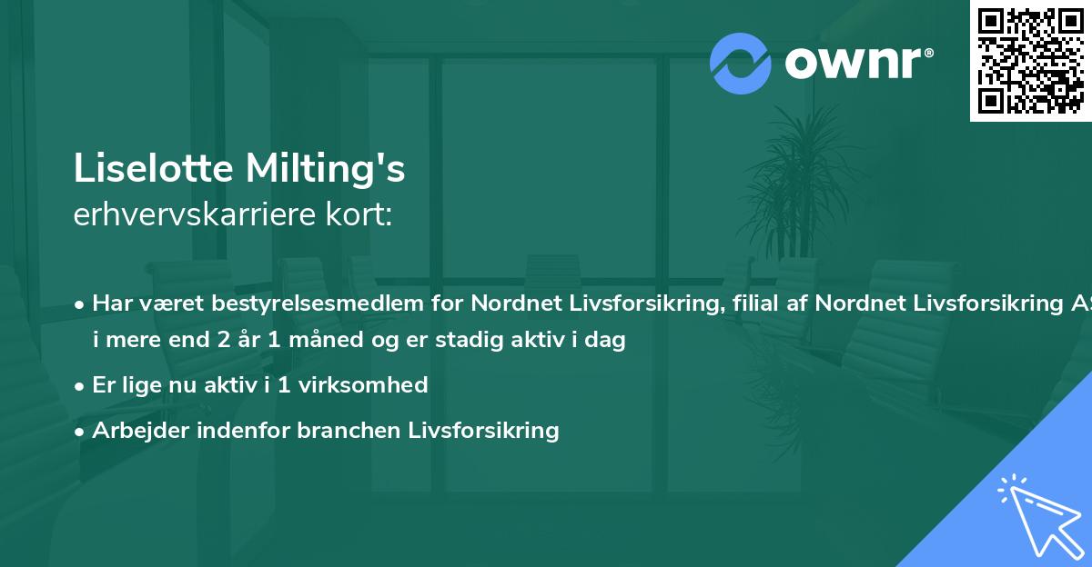 Liselotte Milting's erhvervskarriere kort