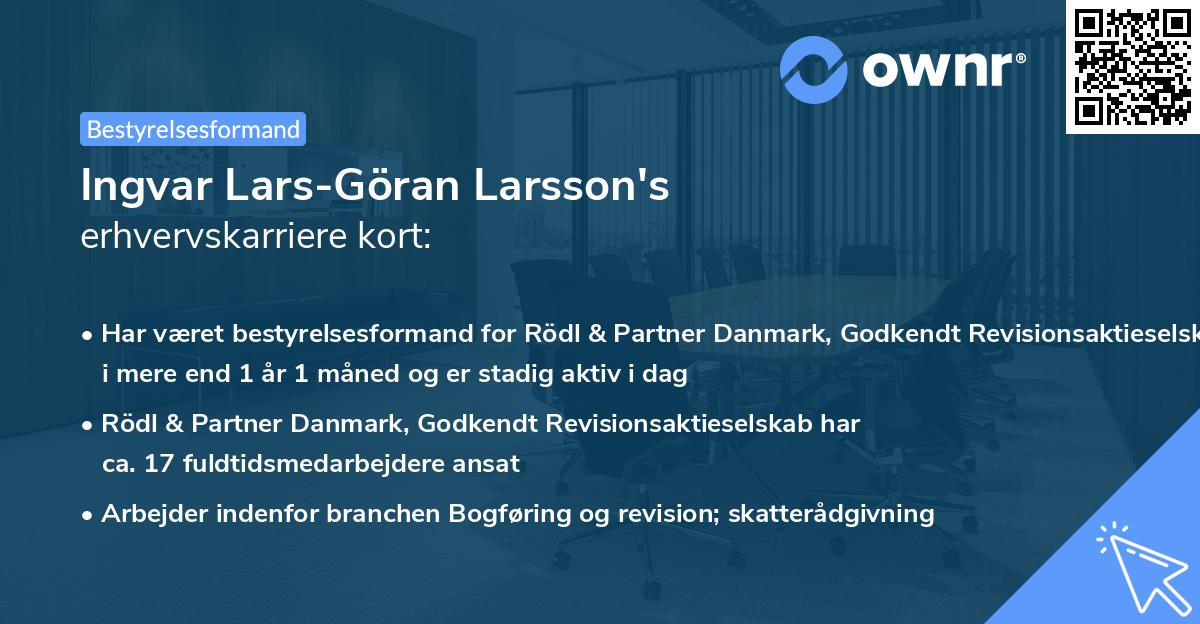 Ingvar Lars-Göran Larsson's erhvervskarriere kort