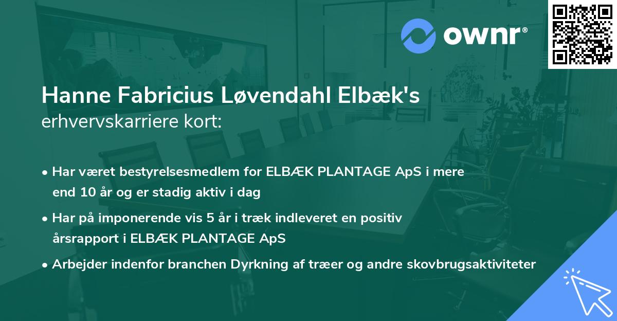 Hanne Fabricius Løvendahl Elbæk's erhvervskarriere kort