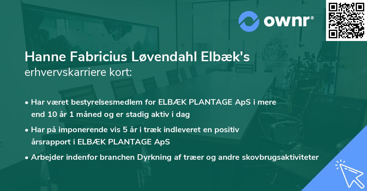 Hanne Fabricius Løvendahl Elbæk's erhvervskarriere kort