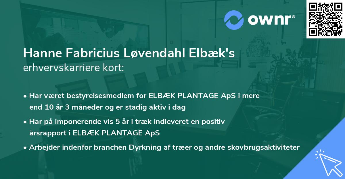 Hanne Fabricius Løvendahl Elbæk's erhvervskarriere kort