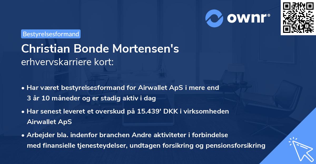 Christian Bonde Mortensen's erhvervskarriere kort