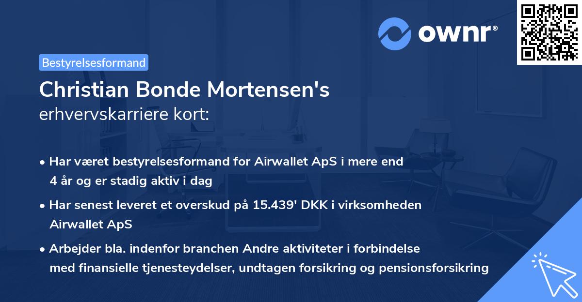 Christian Bonde Mortensen's erhvervskarriere kort