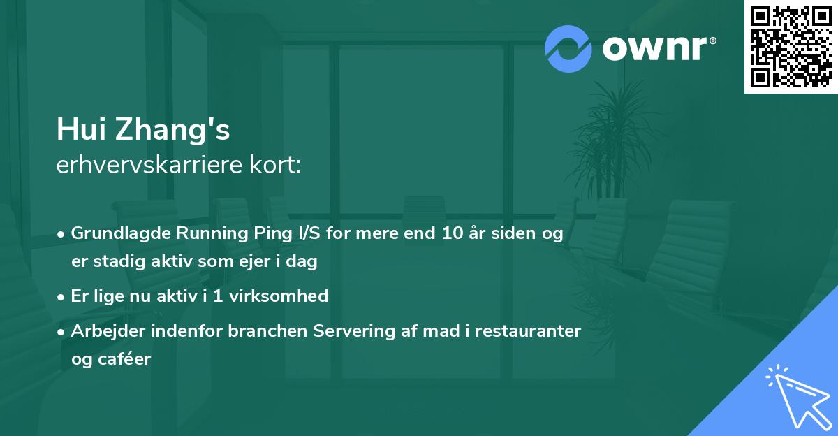 Hui Zhang's erhvervskarriere kort
