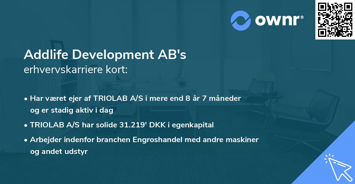 Addlife Development AB's erhvervskarriere kort