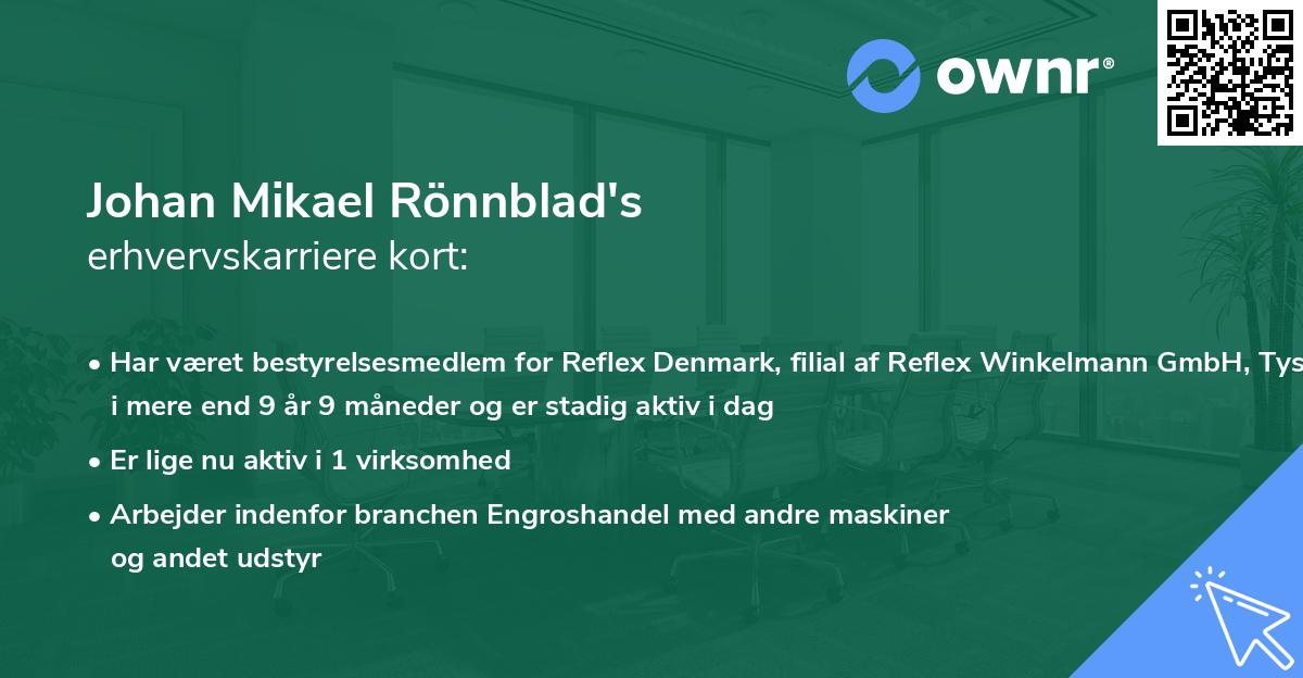 Johan Mikael Rönnblad's erhvervskarriere kort