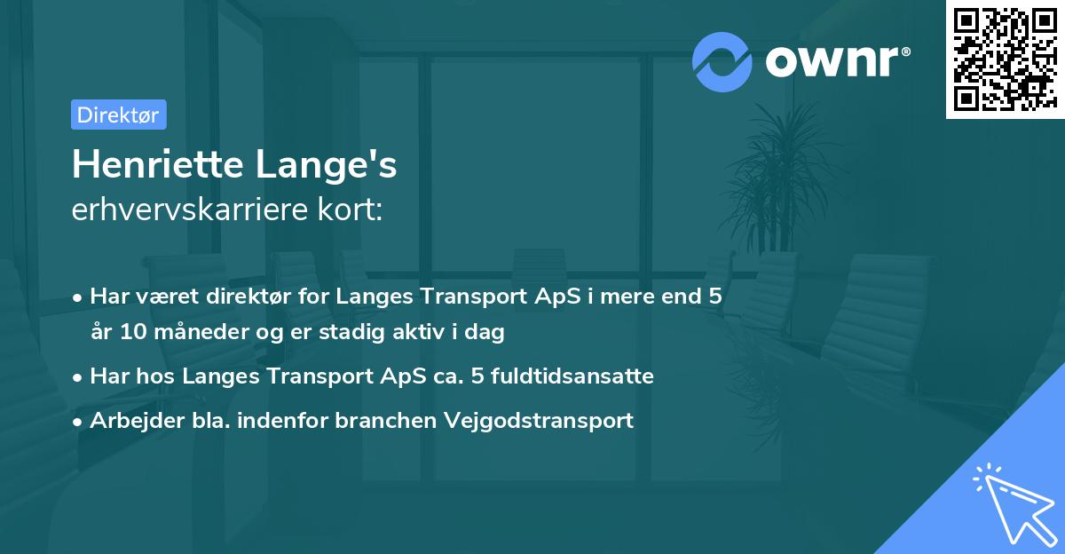 Henriette Lange's erhvervskarriere kort