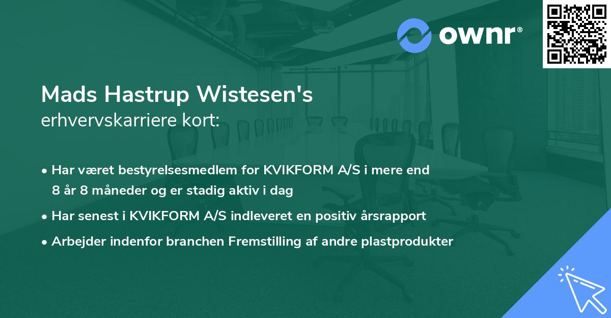 Mads Hastrup Wistesen's erhvervskarriere kort